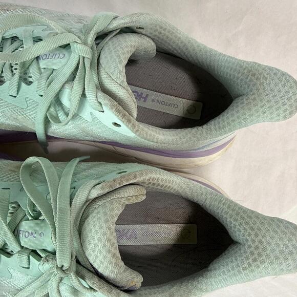 Hoka One One Clifton 9 Womens Size 10D Wide Green Purple Blue Running Athletic - Picture 11 of 15
